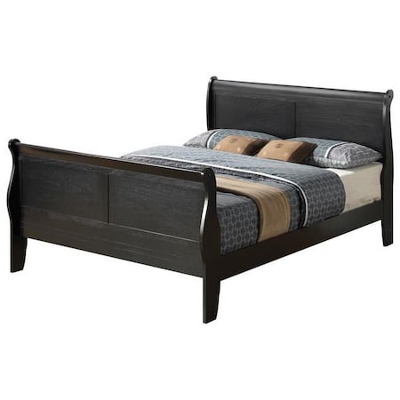 Passion Furniture Louis Philippe Sleigh Bed with High Footboard, Black - Full Size PF-G3150A-FB